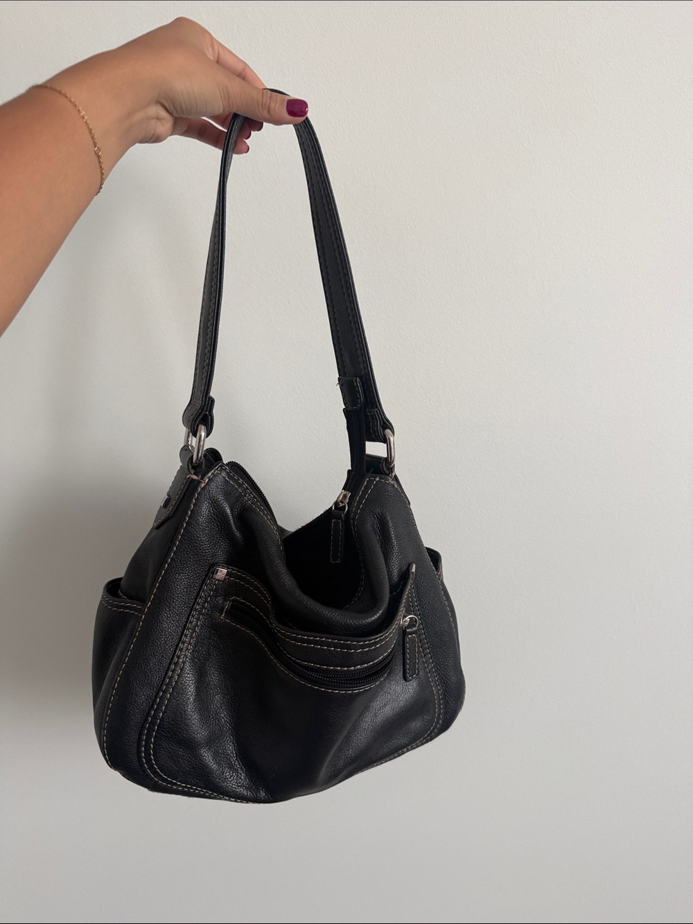 Classic Black Leather Shoulder Bag